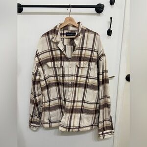 Abercrombie & Fitch Men’s Cream and Brown Plaid Heavyweight Flannel Jacket